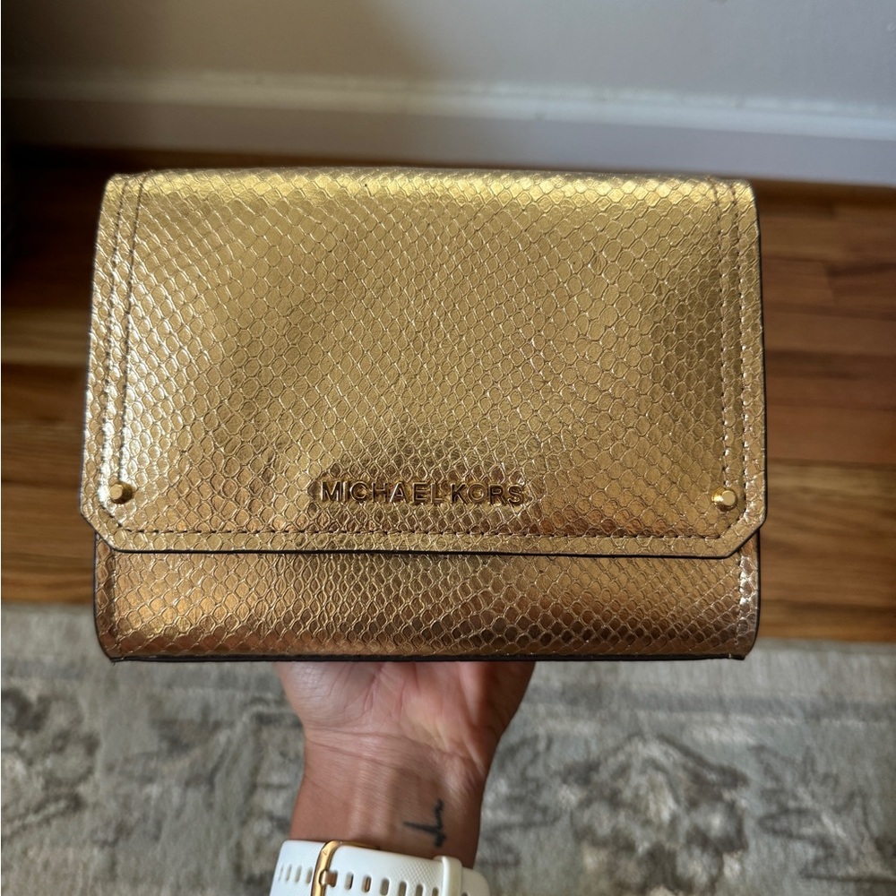 Michael Kors Metallic Gold Textured Clutch/ Crossbody